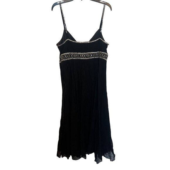 Eci New York Womens Black Beaded Spaghetti Strap Empire Waist Dress Size 8 - Picture 2 of 6